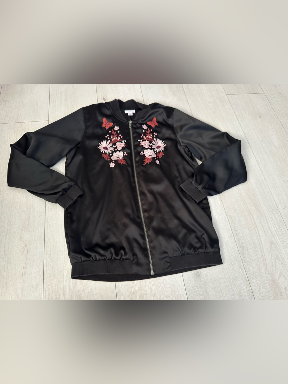 Xhilaration light black floral bomber jacket